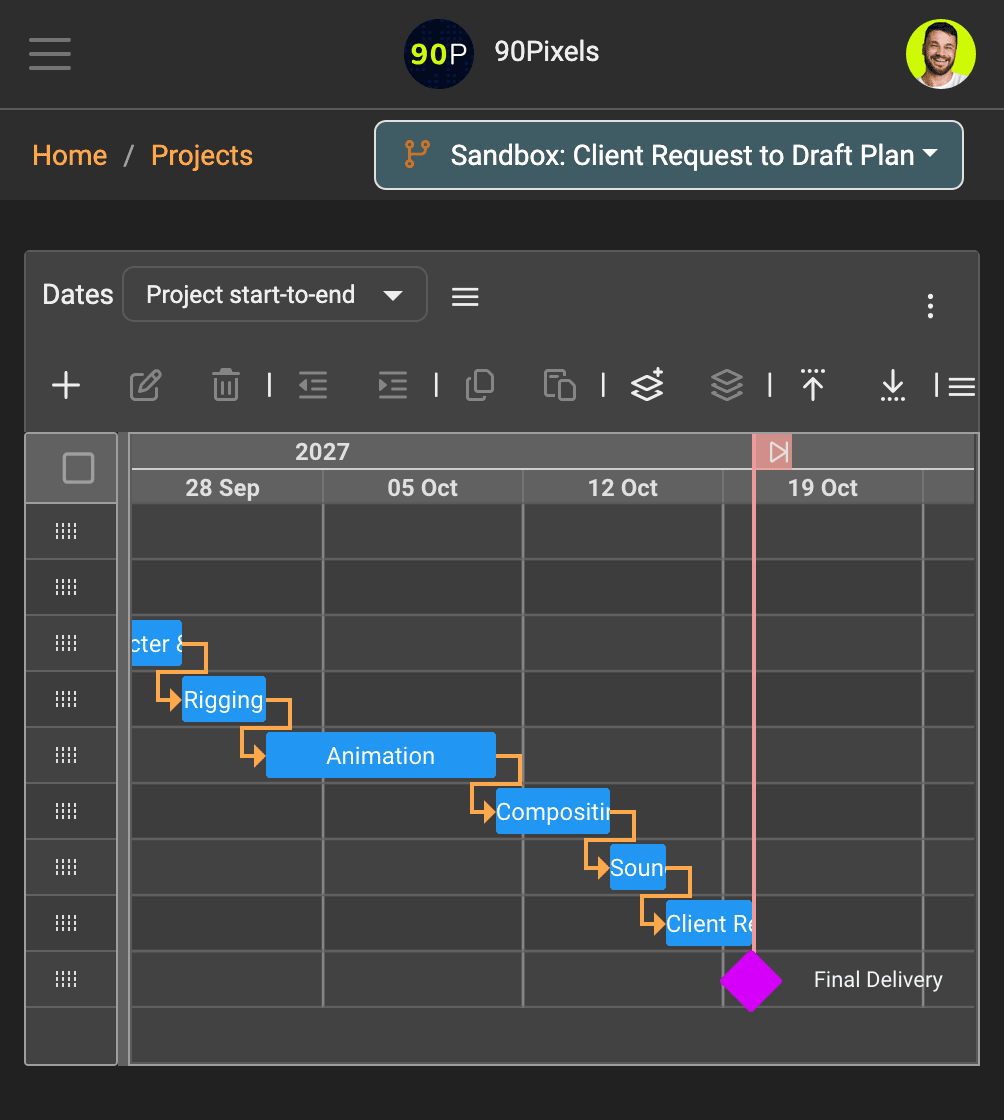 AI-generated project plan in a Projectal sandbox, a private workspace where your team can review, adjust and refine the proposed plan before moving it into the live plan.