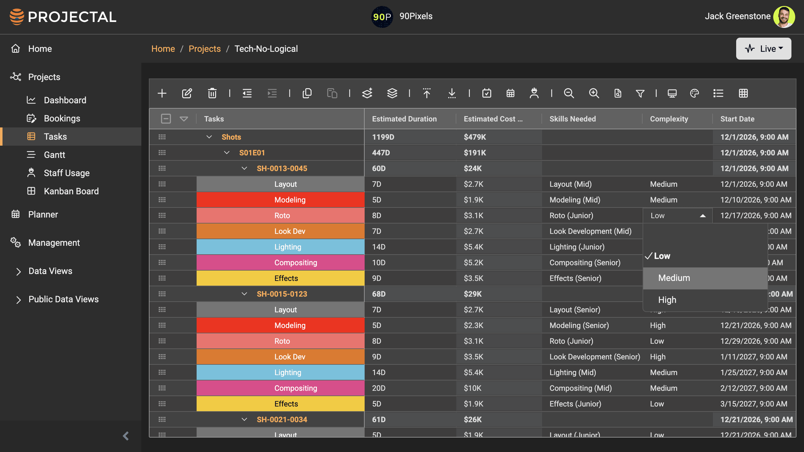 Compare what-if options while preparing the internal estimate for a project bid